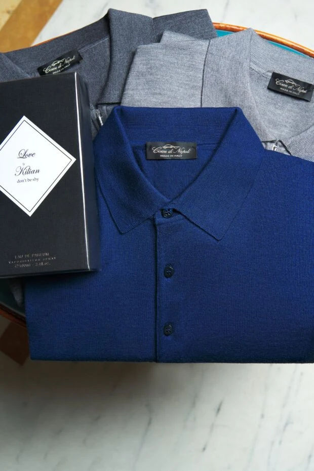 Cesare di Napoli universal grey wool polo shirt with long sleeves and zip 190408 - photo 2