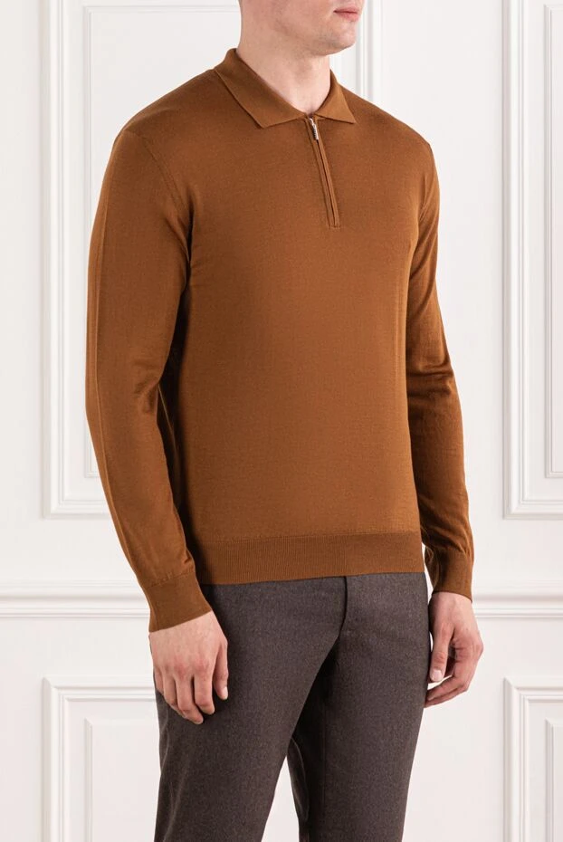 Cesare di Napoli polo shirt wool brown-red with long sleeves and zip fastening 190419 - photo 3