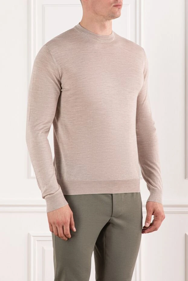 Cesare di Napoli men's wool soft jumper light beige basic 190422 - photo 3