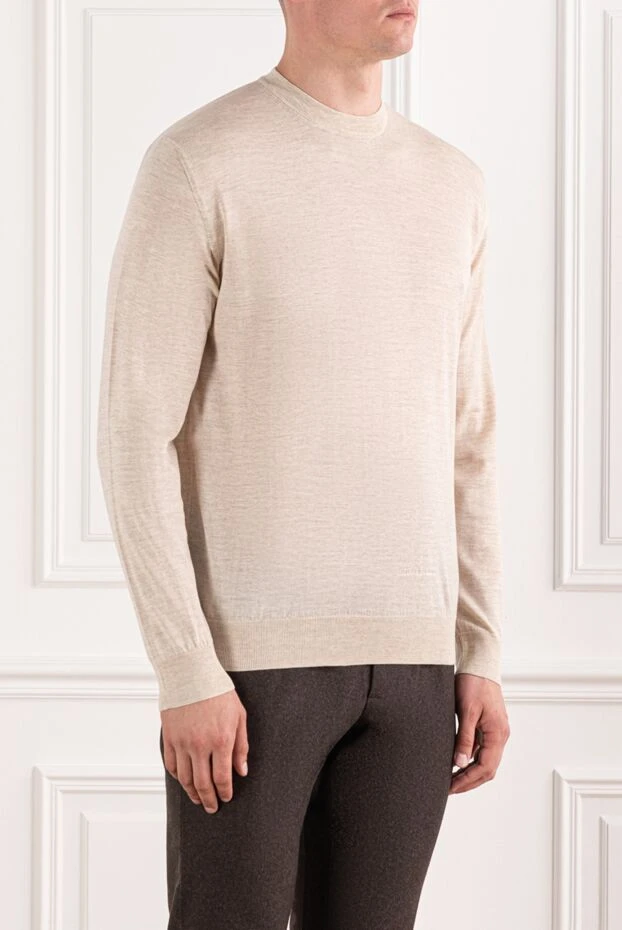 Cesare di Napoli men's basic woolen warm jumper in beige 190424 - photo 3