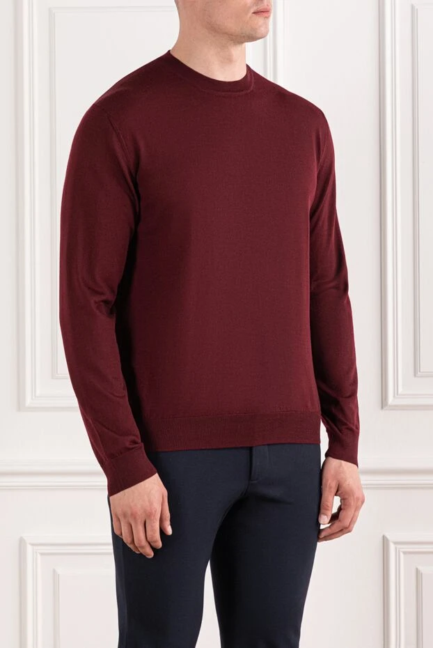 Cesare di Napoli men's wool jumper burgundy with a round neck 190425 - photo 3