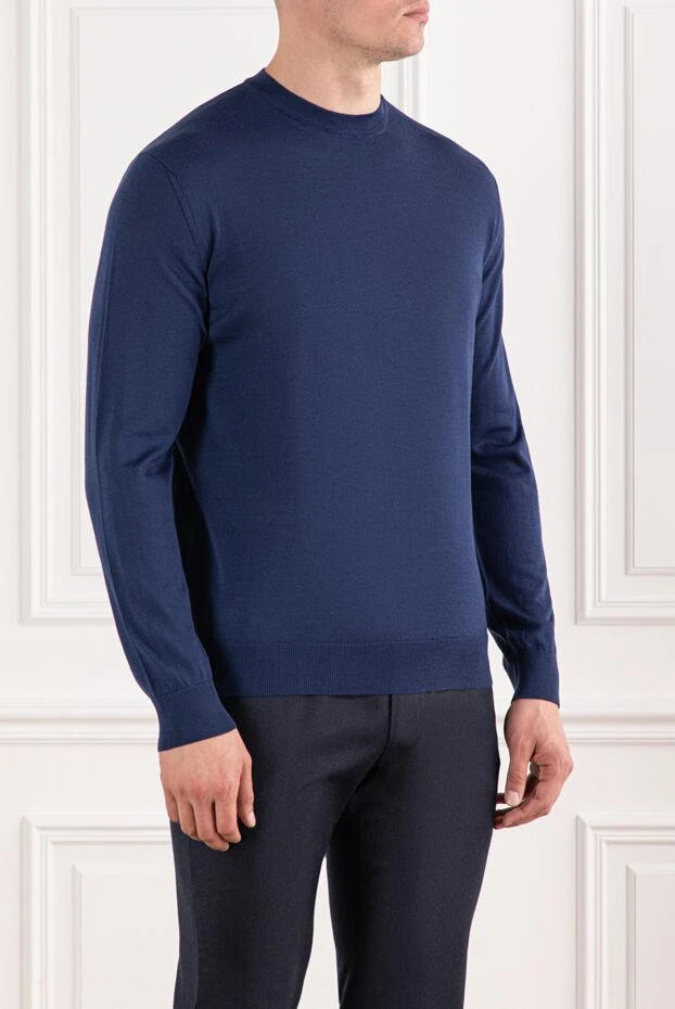 Cesare di Napoli men's wool jumper blue with a round neck 190430 - photo 3