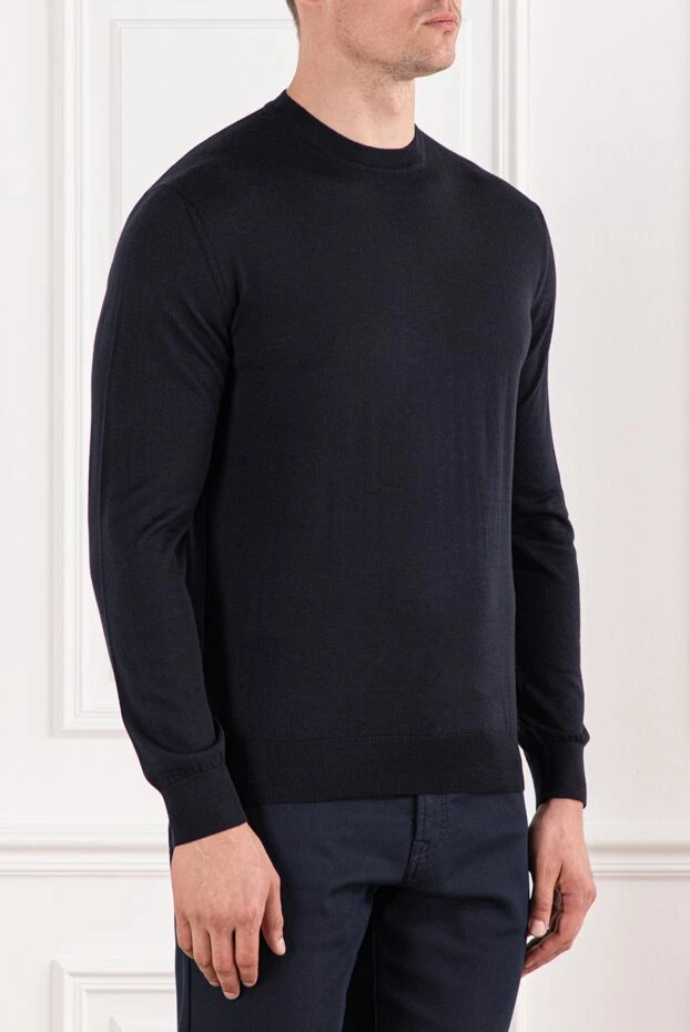 Cesare di Napoli men's navy blue wool crew neck jumper 190431 - photo 3