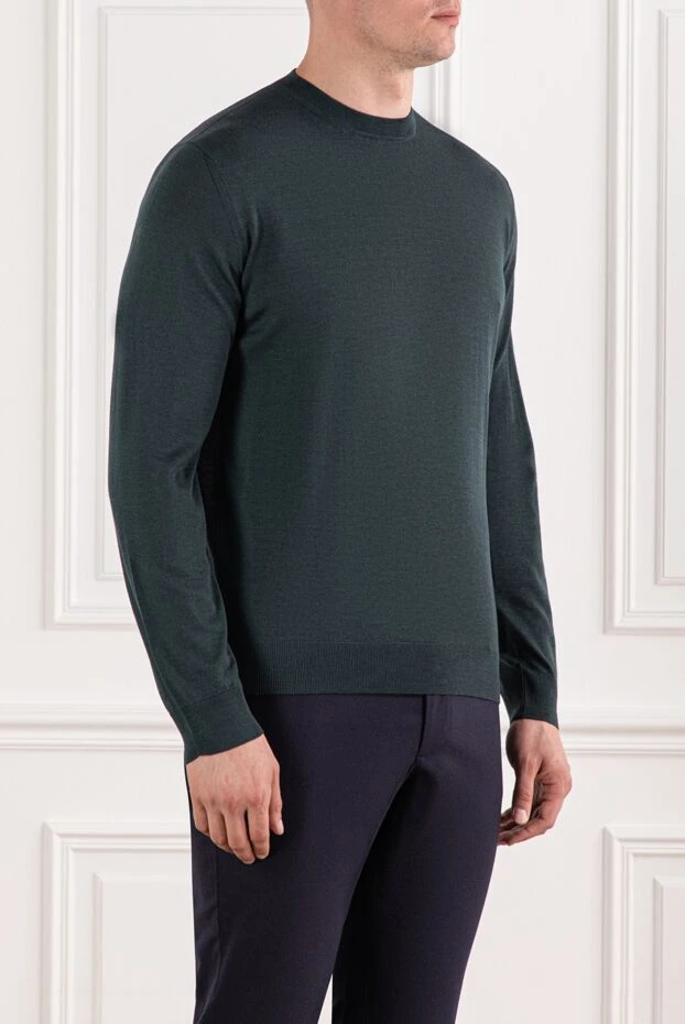 Cesare di Napoli men's soft textured wool pullover in muted green 190436 - photo 3