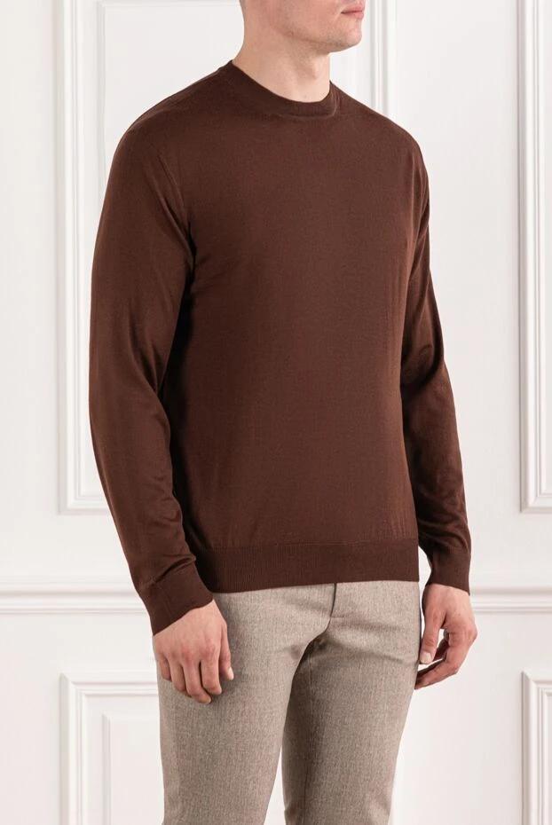 Cesare di Napoli basic cut men's wool jumper in rich brown color 190437 - photo 3