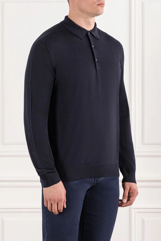 Cesare di Napoli polo shirt in fine wool, dark blue, long sleeves, buttons 190438 - photo 3