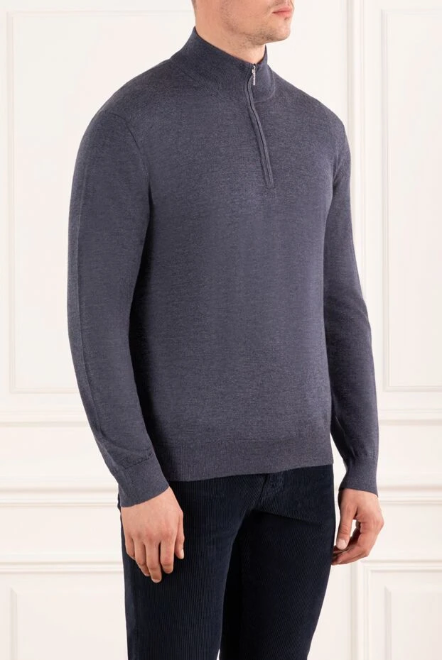 Cesare di Napoli men's dark blue wool troyer jumper with zip 190439 - photo 3