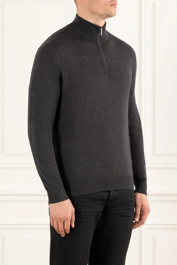 Cesare di Napoli men's wool troyer with stand-up collar and zip, dark gray 190440 - photo 3