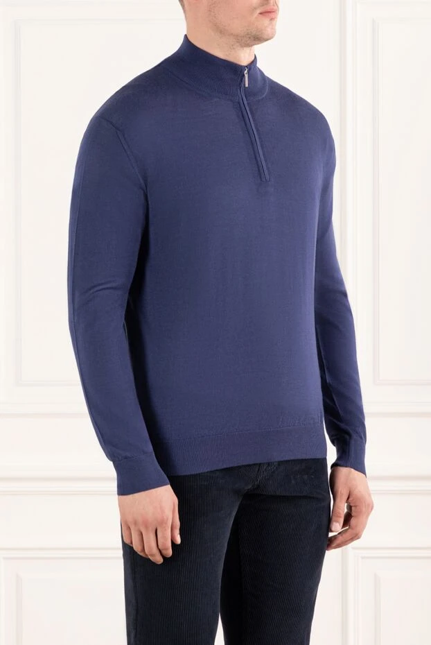Cesare di Napoli men's navy blue wool troyer with stand-up collar 190442 - photo 3