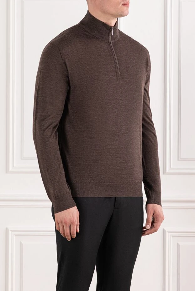 Cesare di Napoli men's warm brown wool troyer with front zip 190443 - photo 3