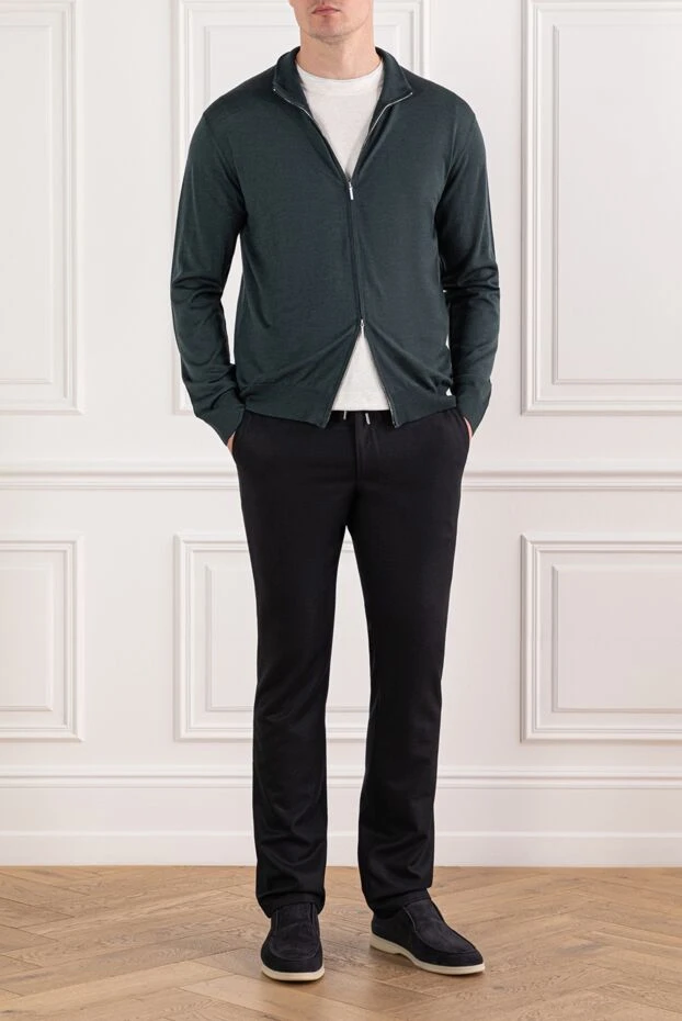 Cesare di Napoli green wool cardigan with zip in a laconic style 190448 - photo 2