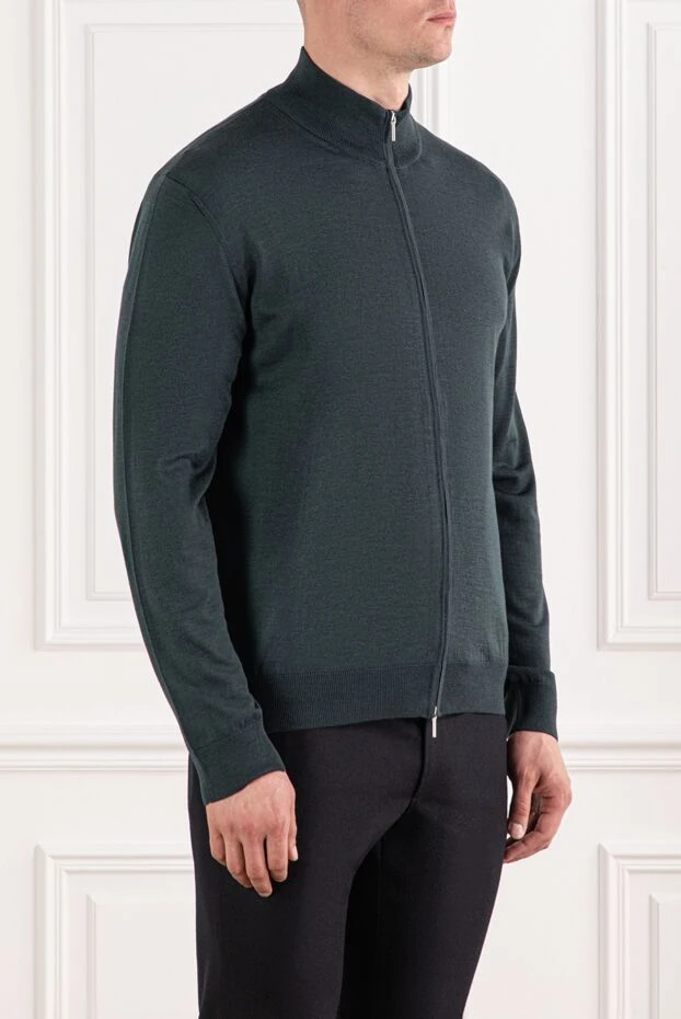 Cesare di Napoli green wool cardigan with zip in a laconic style 190448 - photo 3