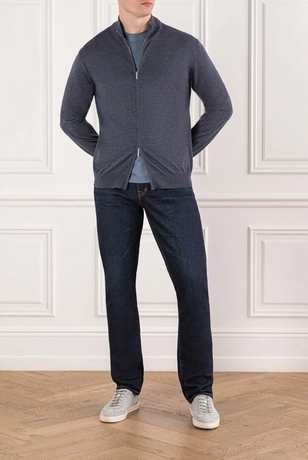Cesare di Napoli deep blue-gray wool cardigan with zip fastening 190449 - photo 2