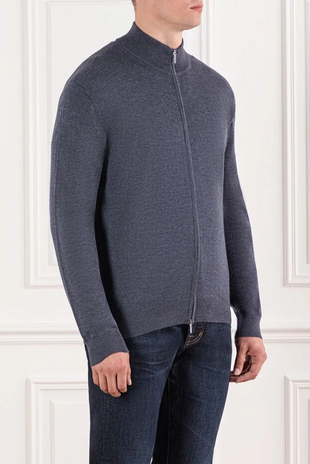 Cesare di Napoli deep blue-gray wool cardigan with zip fastening 190449 - photo 3