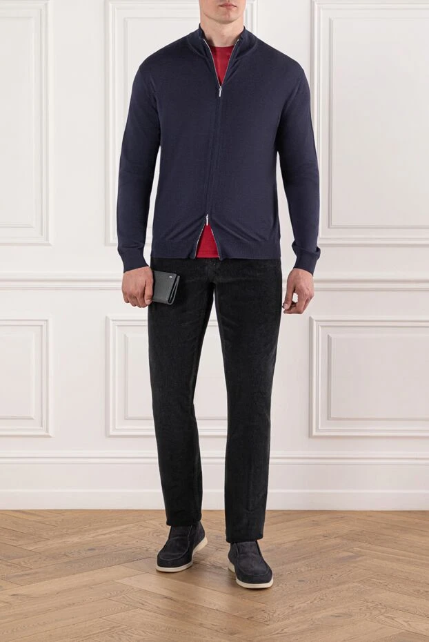 Cesare di Napoli cardigan thin wool in dark indigo color with zipper 190453 - photo 2