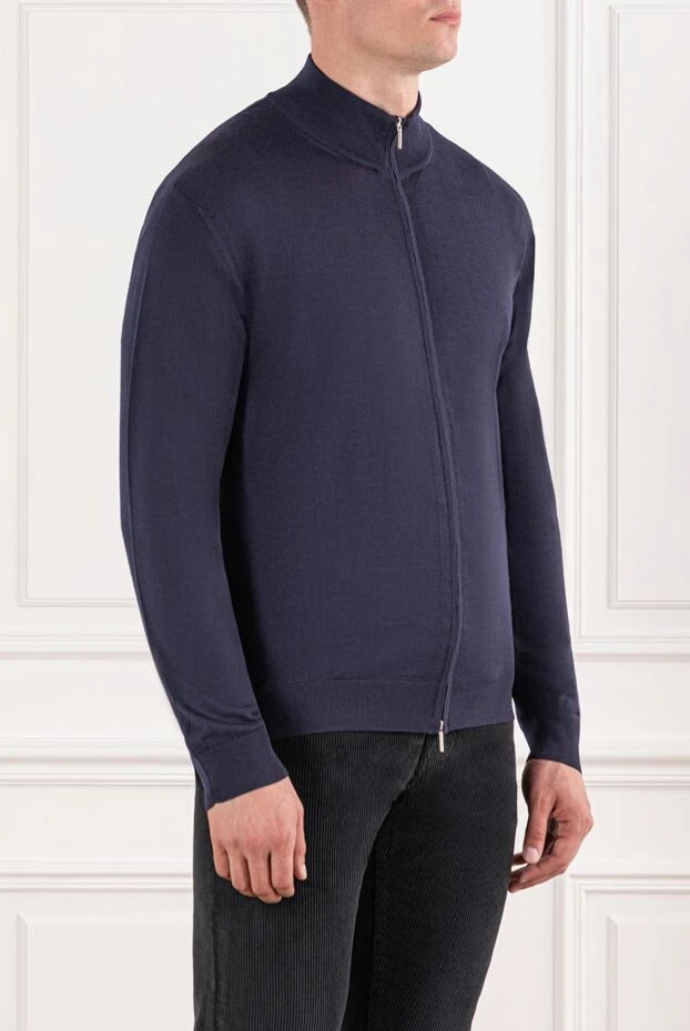 Cesare di Napoli cardigan thin wool in dark indigo color with zipper 190453 - photo 3