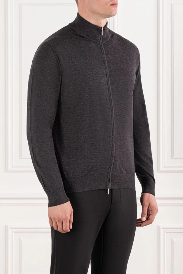 Cesare di Napoli cardigan fine wool charcoal gray with zip 190454 - photo 3