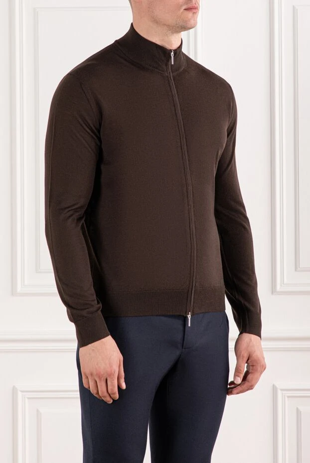 Cesare di Napoli men's soft wool cardigan with a chocolate zip 190455 - photo 3