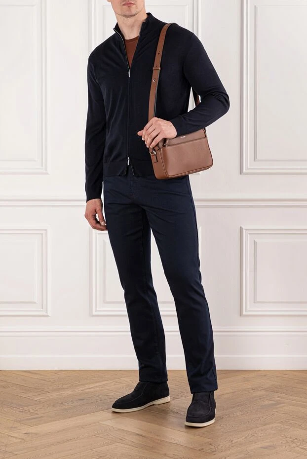 Cesare di Napoli dark blue wool cardigan with a stand-up collar 190456 - photo 2
