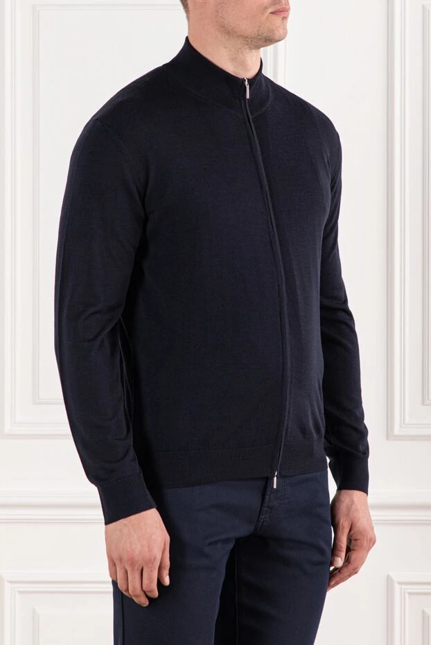 Cesare di Napoli dark blue wool cardigan with a stand-up collar 190456 - photo 3