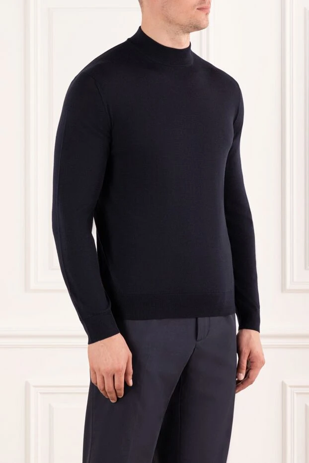 Cesare di Napoli thin wool jumper in blue with a stand-up collar 190458 - photo 3
