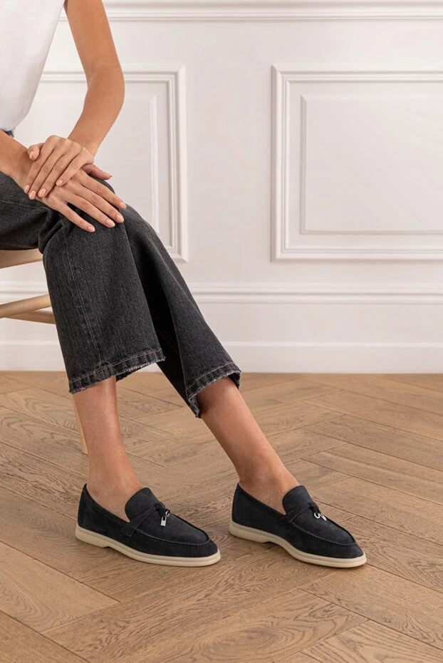 Loro Piana прогулочные лоферы summer charms из замши женские синие 190485 - фото 2