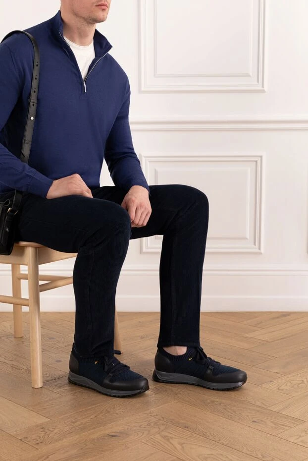 Doucal`s navy blue wool sneakers with leather trim 190532 - photo 2