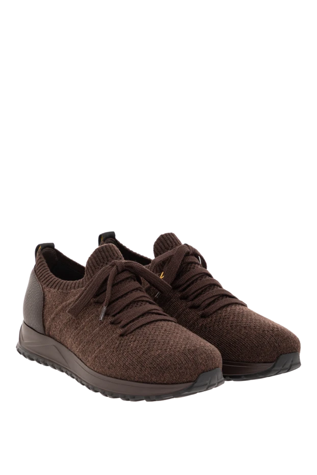 Doucal`s knitted brown sneakers with leather on the heel and a textured sole 190533 - photo 3