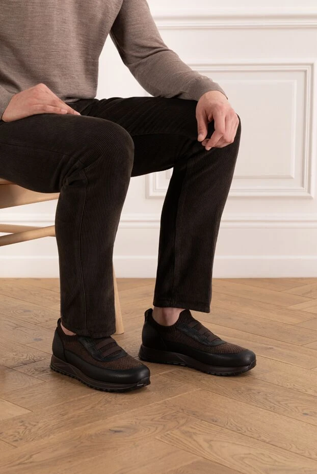 Doucal`s warm brown sneakers made of wool and leather with a textured sole 190535 - photo 2