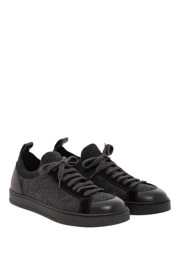 Doucal`s men's grey sneakers with leather inserts and wool upper 190539 - photo 3