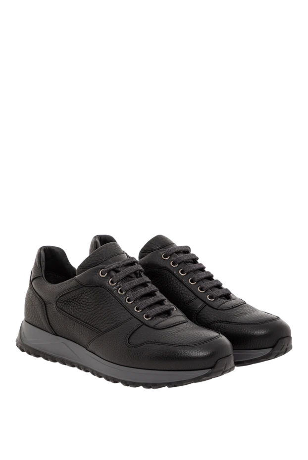 Doucal`s black grained leather lace-up sneakers 190540 - photo 3