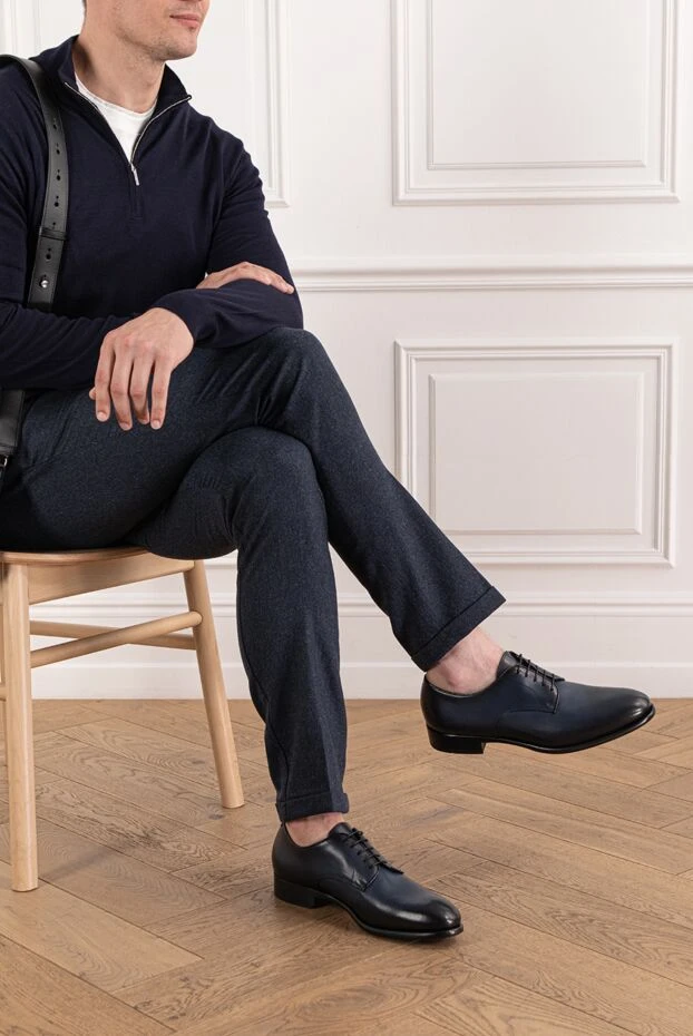 Doucal`s men's derby shoes made of genuine leather in blue 190543 - photo 2