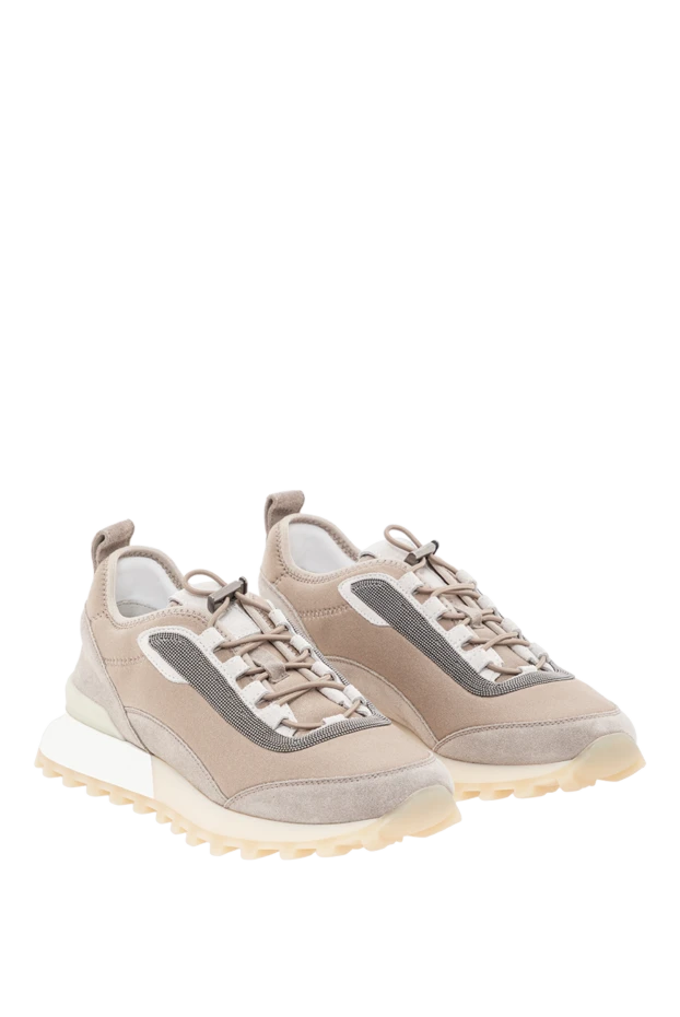 Brunello Cucinelli кросівки з текстилю та замші з декором моніль бежеві жіночі 190578 - фото 3