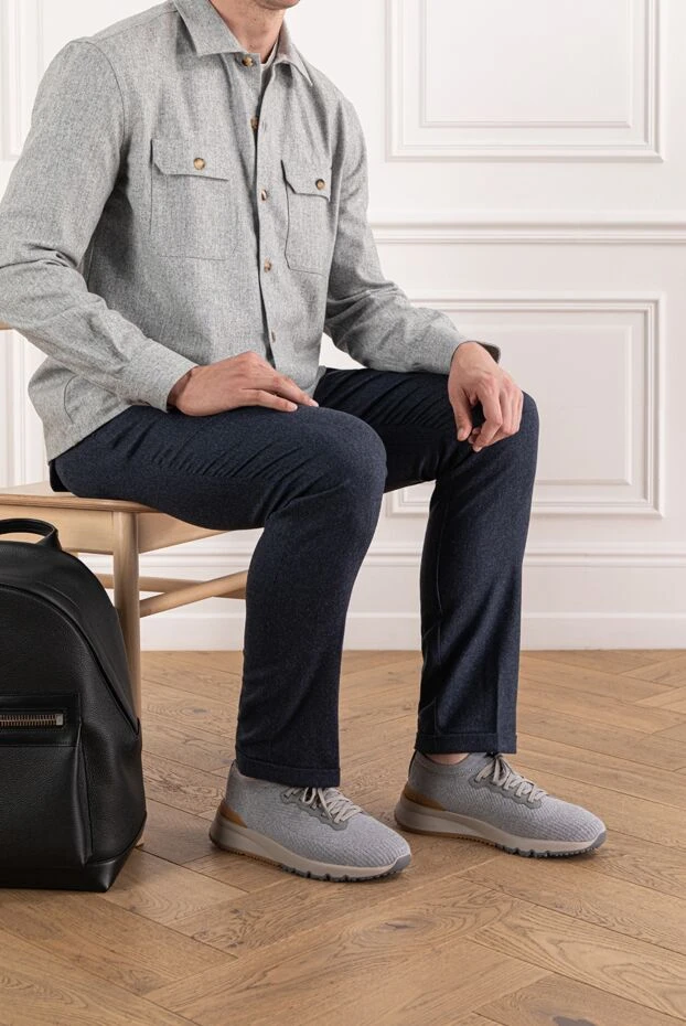 Brunello Cucinelli кроссовки из шерстяного трикотажа и полуглянцевой телячьей кожи с теплой подкладкой 190581 - фото 2