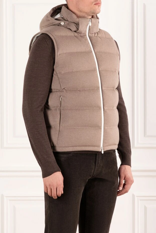 Brunello Cucinelli beige down vest with a hood and contrasting wool zipper 190582 - photo 3