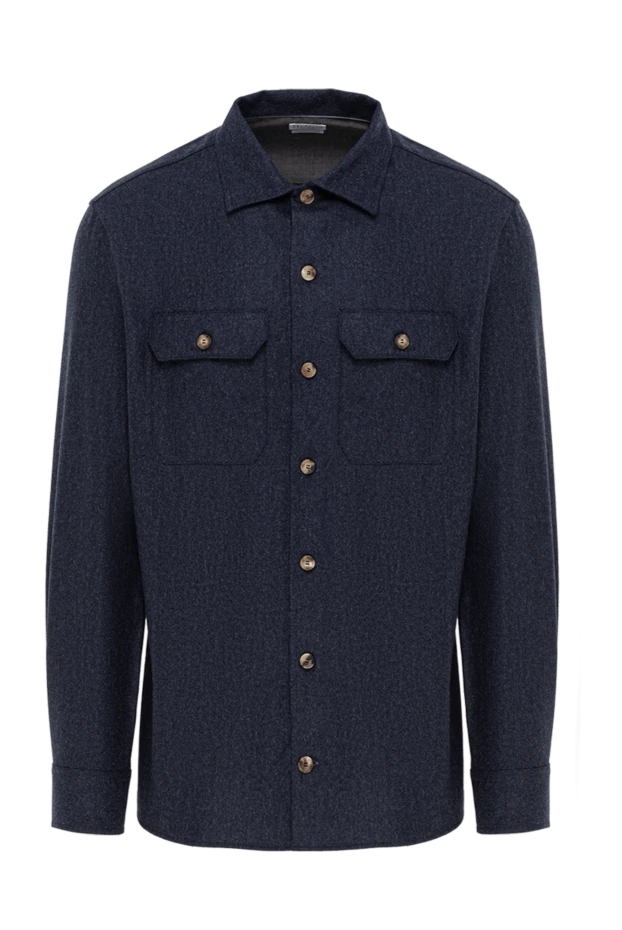 Сорочка в стилі casual із синій вовни з двома нагрудними кишенями - фото 1