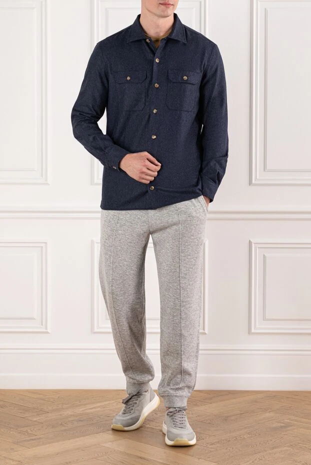 Brunello Cucinelli casual blue wool shirt with two chest pockets 190584 - photo 2