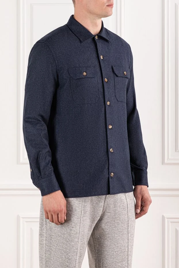 Brunello Cucinelli casual blue wool shirt with two chest pockets 190584 - photo 3