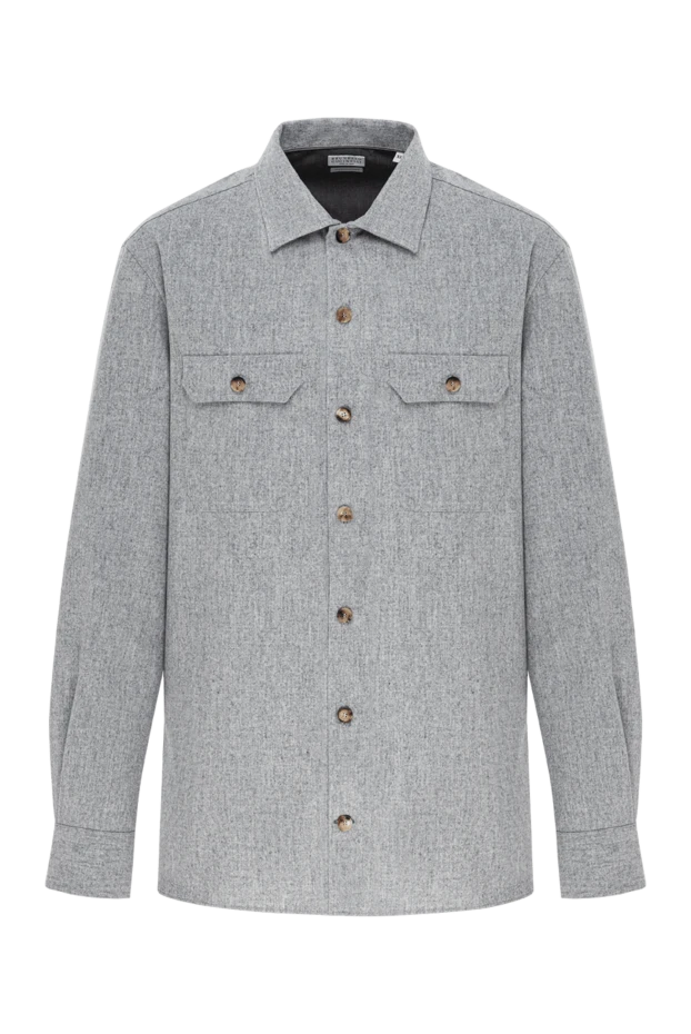 Brunello Cucinelli рубашка из шерсти светло-серая с накладными карманами 190585 - фото 1