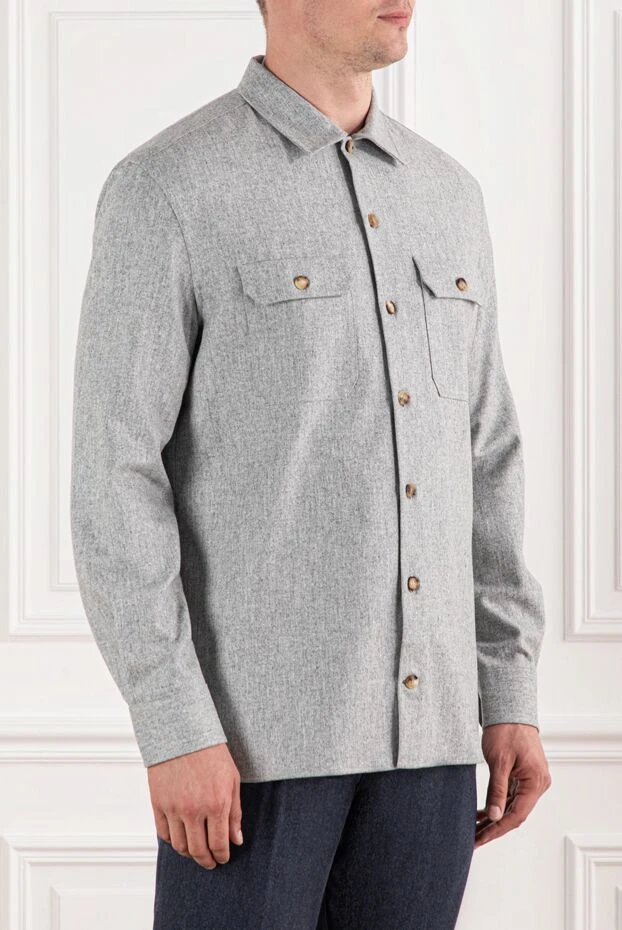 Brunello Cucinelli light gray wool shirt with patch pockets 190585 - photo 3