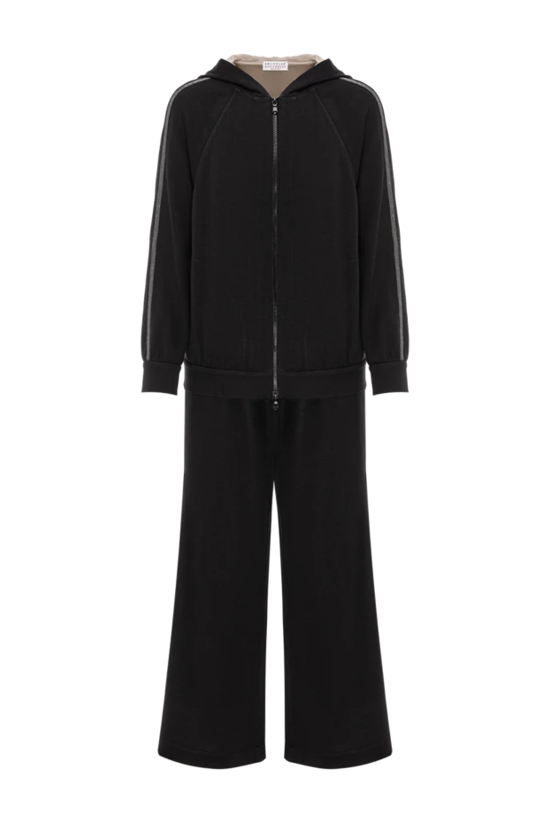 Brunello Cucinelli женский спортивный костюм чёрного цвета из шёлка и хлопка с капюшоном 190596 - фото 1