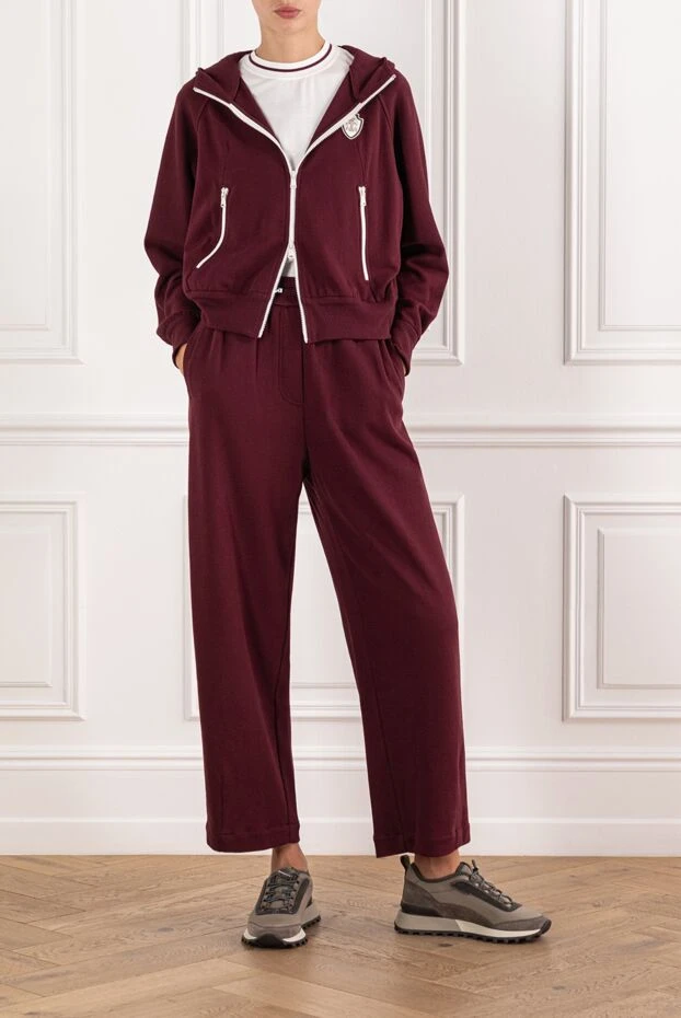 Brunello Cucinelli костюм спортивный бордовый с контрастной фурнитурой и капюшоном 190599 - фото 2