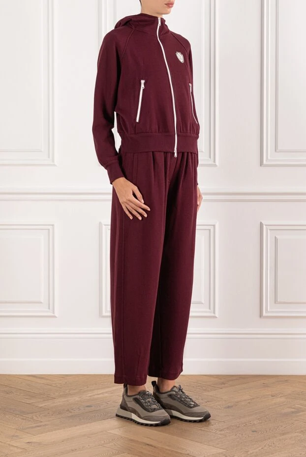 Brunello Cucinelli костюм спортивный бордовый с контрастной фурнитурой и капюшоном 190599 - фото 3