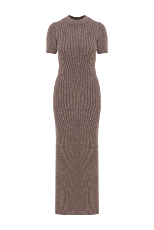 Плаття бежеве в рубчик з кашеміру та віскози з коротким рукавом - фото 1