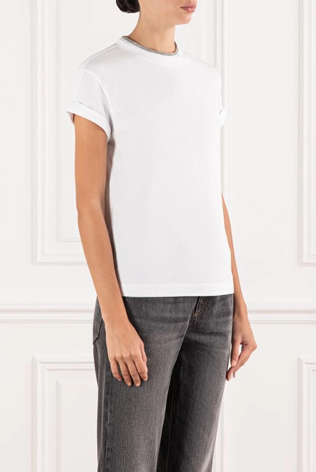 Brunello Cucinelli minimalist white blouse with monili trim on the neckline 190615 - photo 3