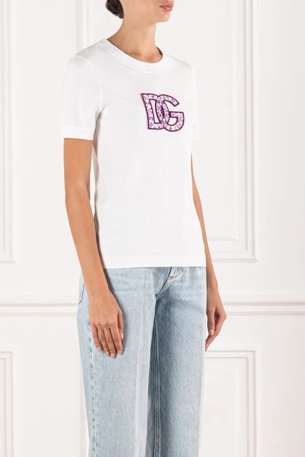Dolce & Gabbana футболка бавовняна біла з художнім оздобленням dg 190627 - фото 3