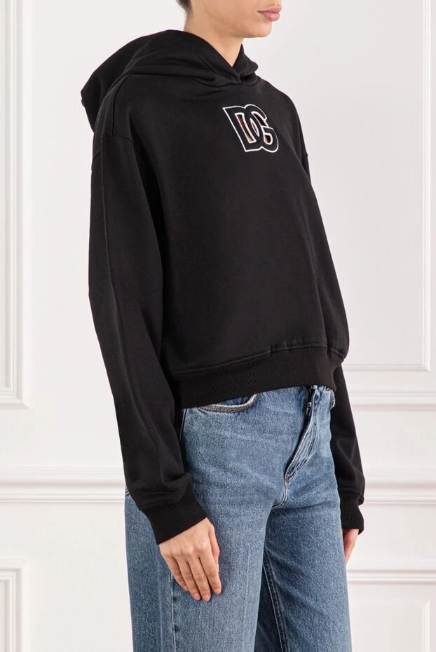 Dolce & Gabbana women's black cotton hoodie with contrasting logo 190633 - photo 3