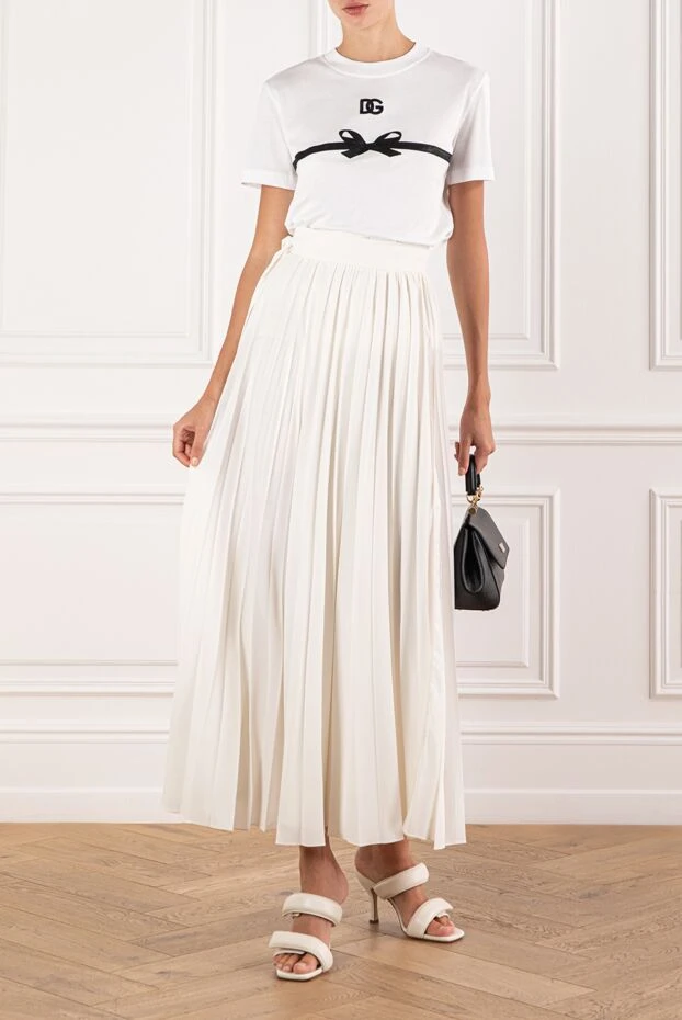Dolce & Gabbana футболка біла бавовняна з чорним бантом та логотипом dg 190639 - фото 2