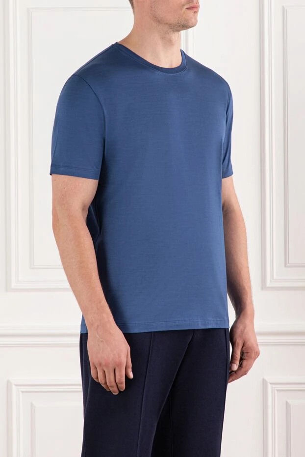 Cesare di Napoli a simple men's t-shirt in deep blue with a straight cut (markdown) 197969 - photo 3