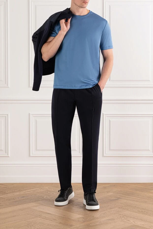 Cesare di Napoli men's cotton t-shirt, plain blue 190753 - photo 2